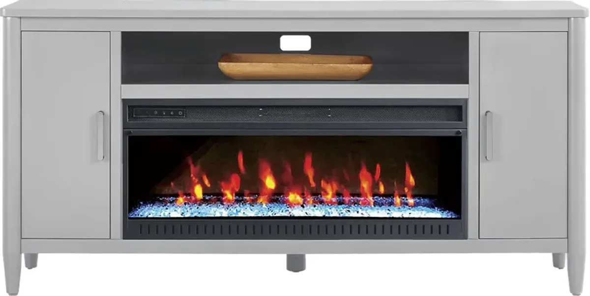 Modern Villa Light Gray 72 in. Console with Electric Fireplace