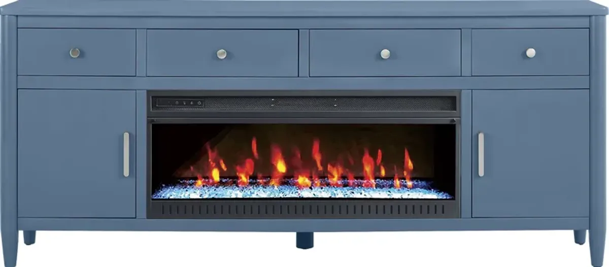 Modern Villa Slate Blue 82 in. Console with Electric Fireplace