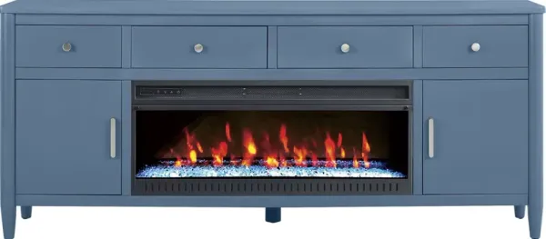 Modern Villa Slate Blue 82 in. Console with Electric Fireplace