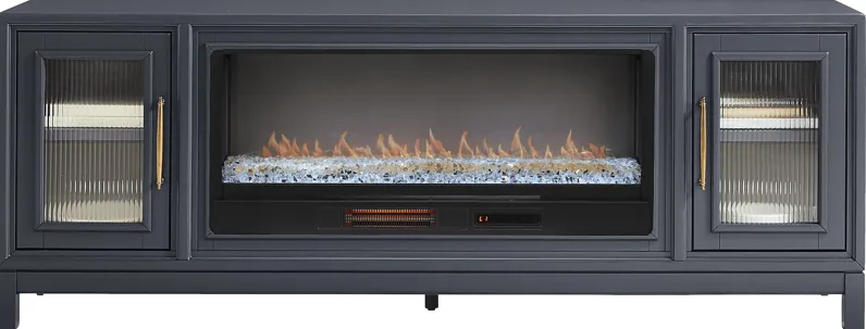 Albion Blue 84 in. Console with Electric Fireplace