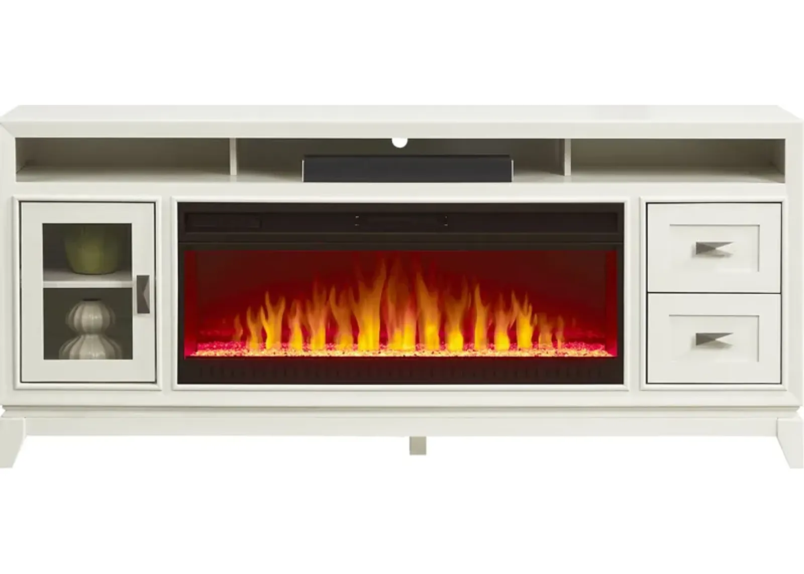 River Terrace Off-White 76 in. Console with Electric Fireplace