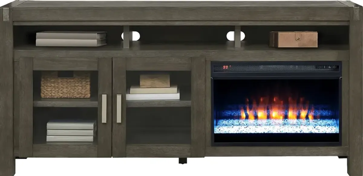 Hidden Springs II Gray 72 in. Console with Electric Fireplace