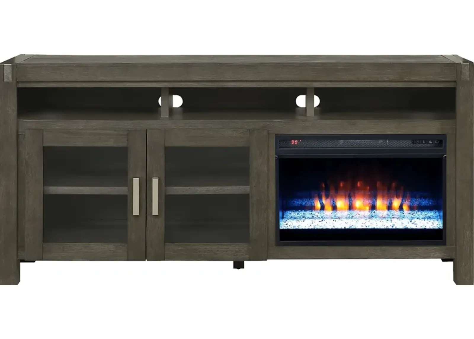 Hidden Springs II Gray 72 in. Console with Electric Fireplace