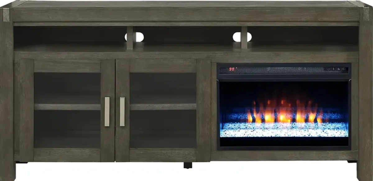 Hidden Springs II Gray 72 in. Console with Electric Fireplace