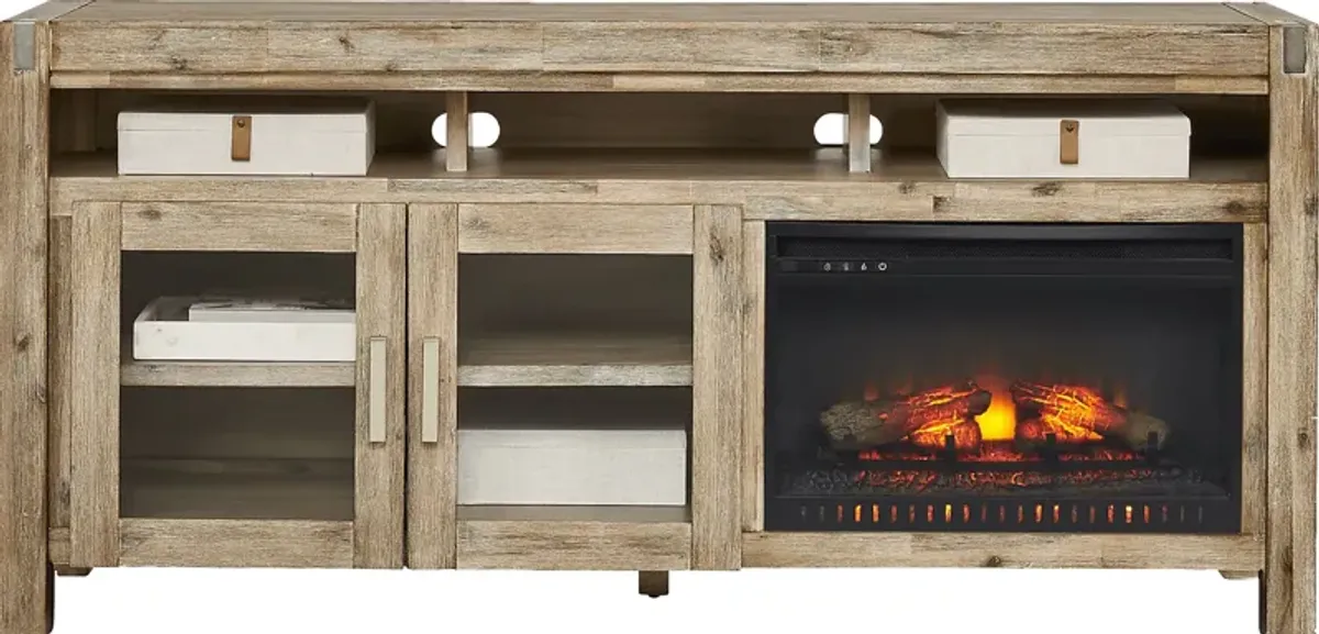 Hidden Springs II Natural 72 in. Console with Electric Log Fireplace