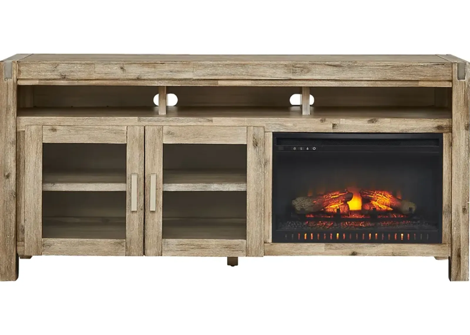 Hidden Springs II Natural 72 in. Console with Electric Log Fireplace