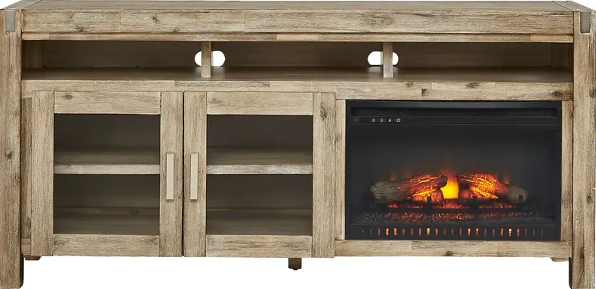 Hidden Springs II Natural 72 in. Console with Electric Log Fireplace