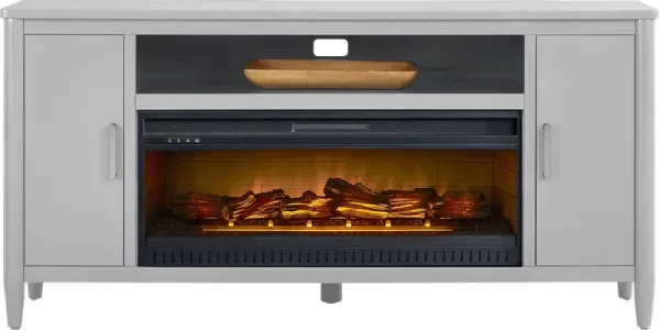 Modern Villa Light Gray 72 in. Console with Electric Log Fireplace