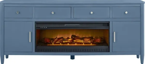 Modern Villa Slate Blue 82 in. Console with Electric Log Fireplace