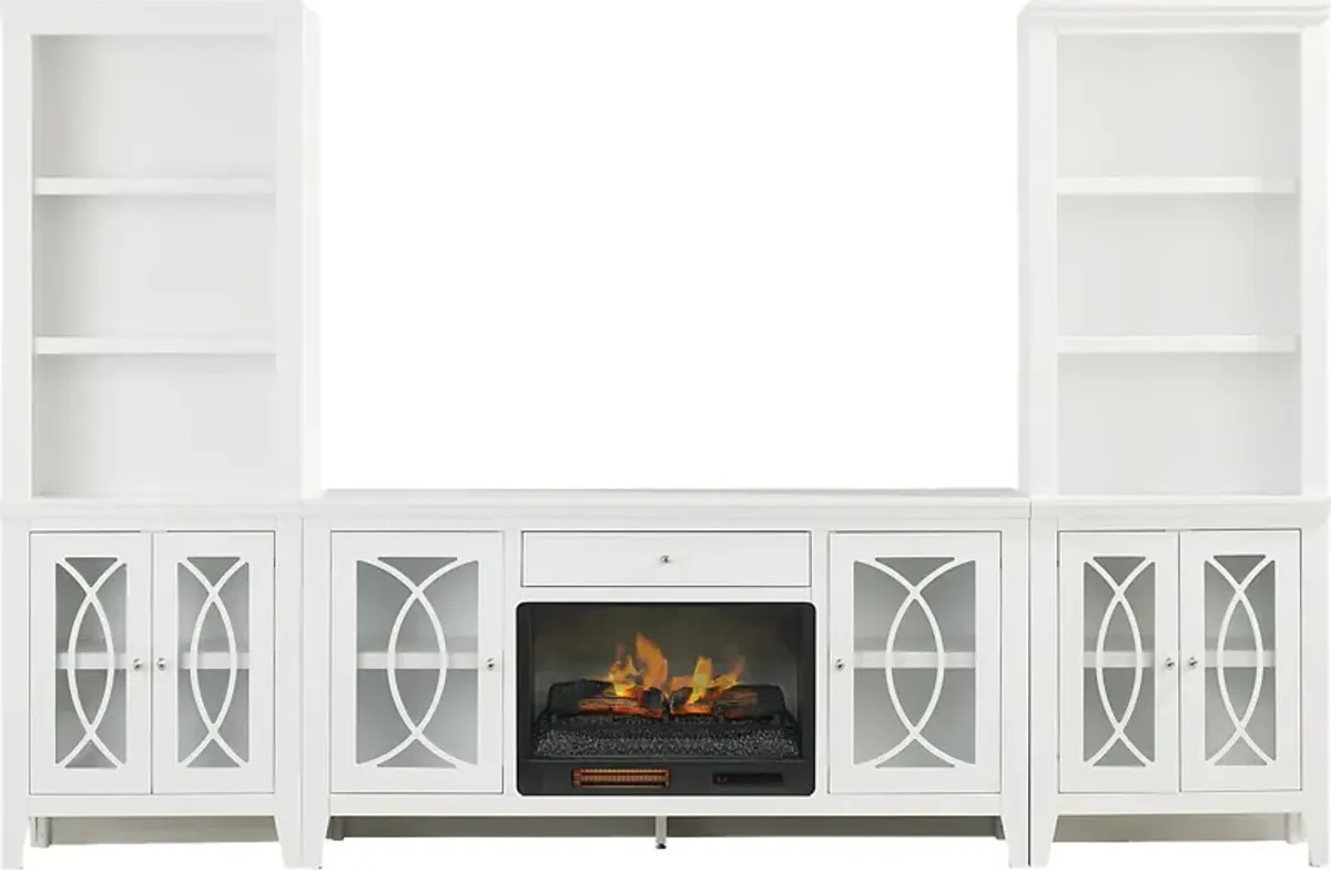 Abbie II White 3 Pc Wall Unit with 66 in. Console and Electric Log Fireplace