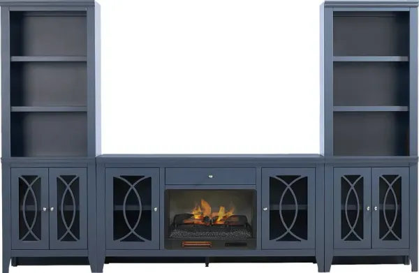 Abbie II Blue 3 Pc Wall Unit with 66 in. Console and Electric Log Fireplace