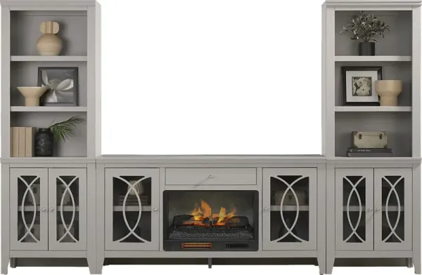 Abbie II Gray 3 Pc Wall Unit with 66 in. Console and Electric Log Fireplace