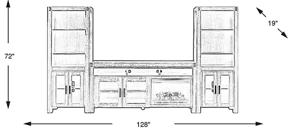 Hidden Springs II Espresso 4 Pc Wall Unit with 72 in. Console and Electric Log Fireplace