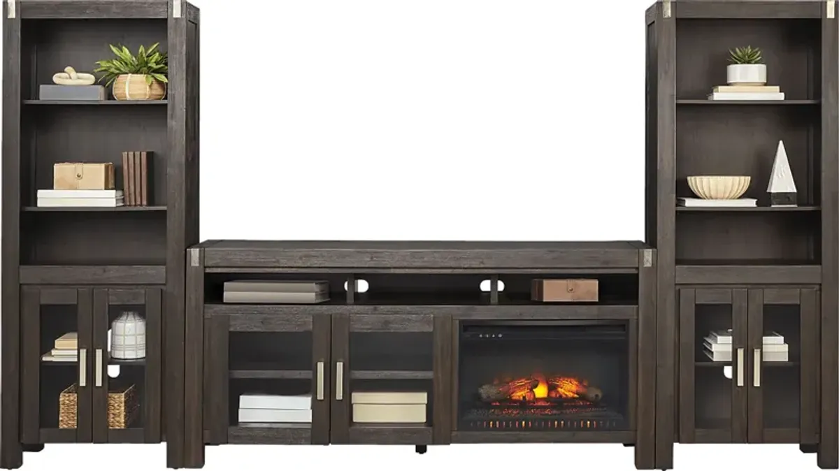 Hidden Springs II Espresso 4 Pc Wall Unit with 72 in. Console and Electric Log Fireplace