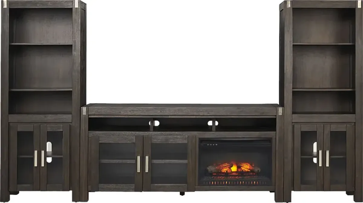 Hidden Springs II Espresso 4 Pc Wall Unit with 72 in. Console and Electric Log Fireplace