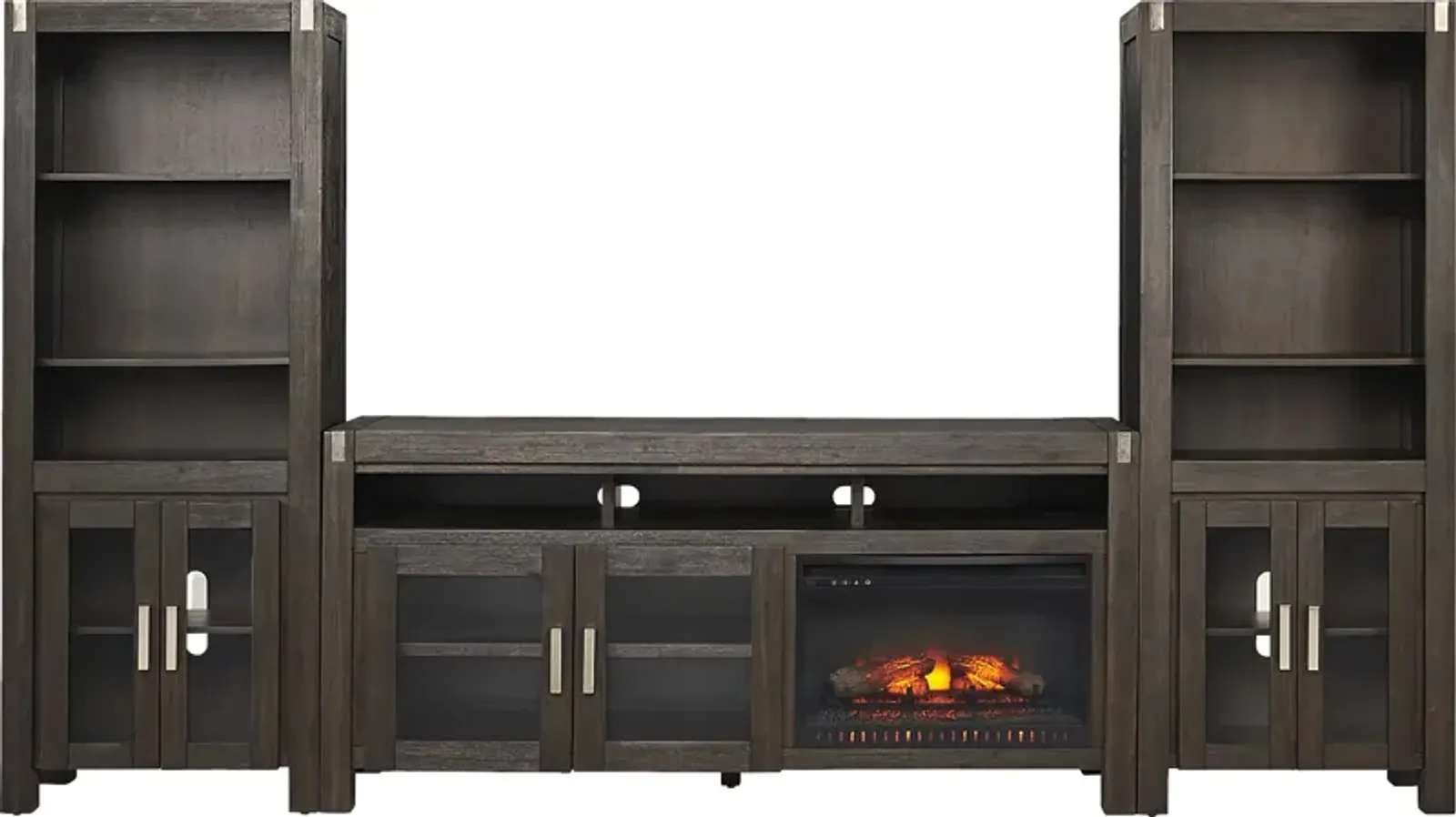 Hidden Springs II Espresso 4 Pc Wall Unit with 72 in. Console and Electric Log Fireplace