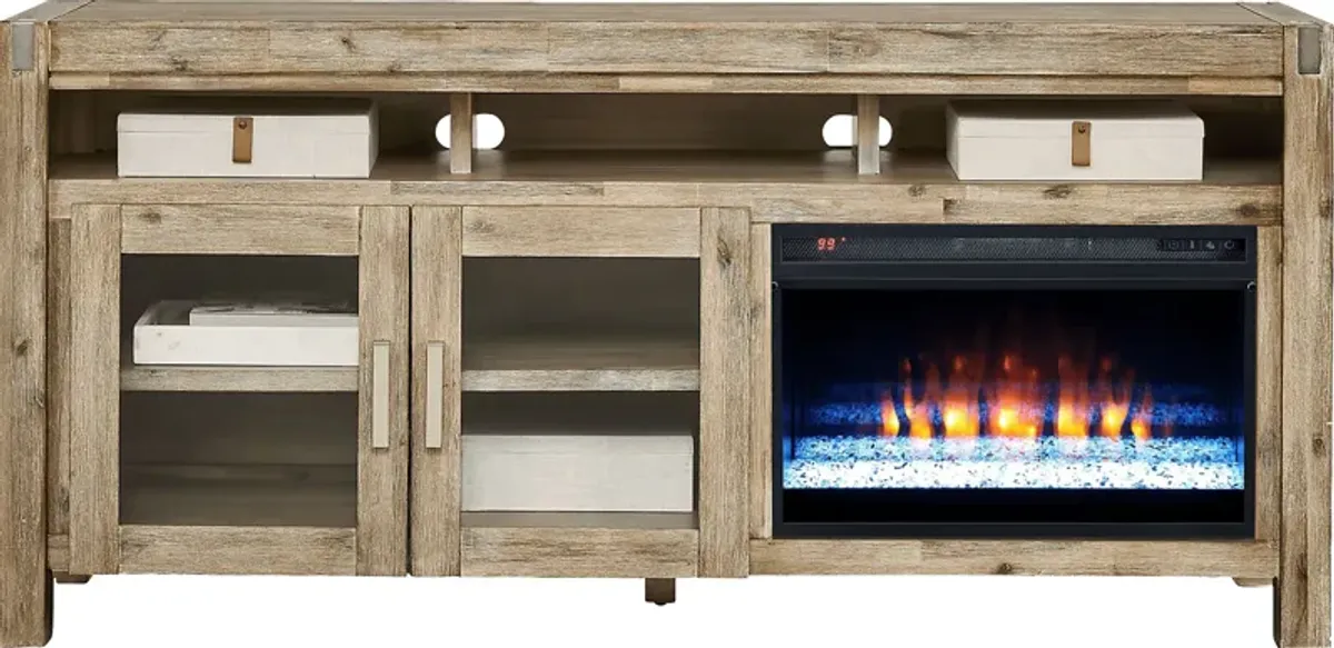 Hidden Springs II Natural 72 in. Console with Electric Fireplace