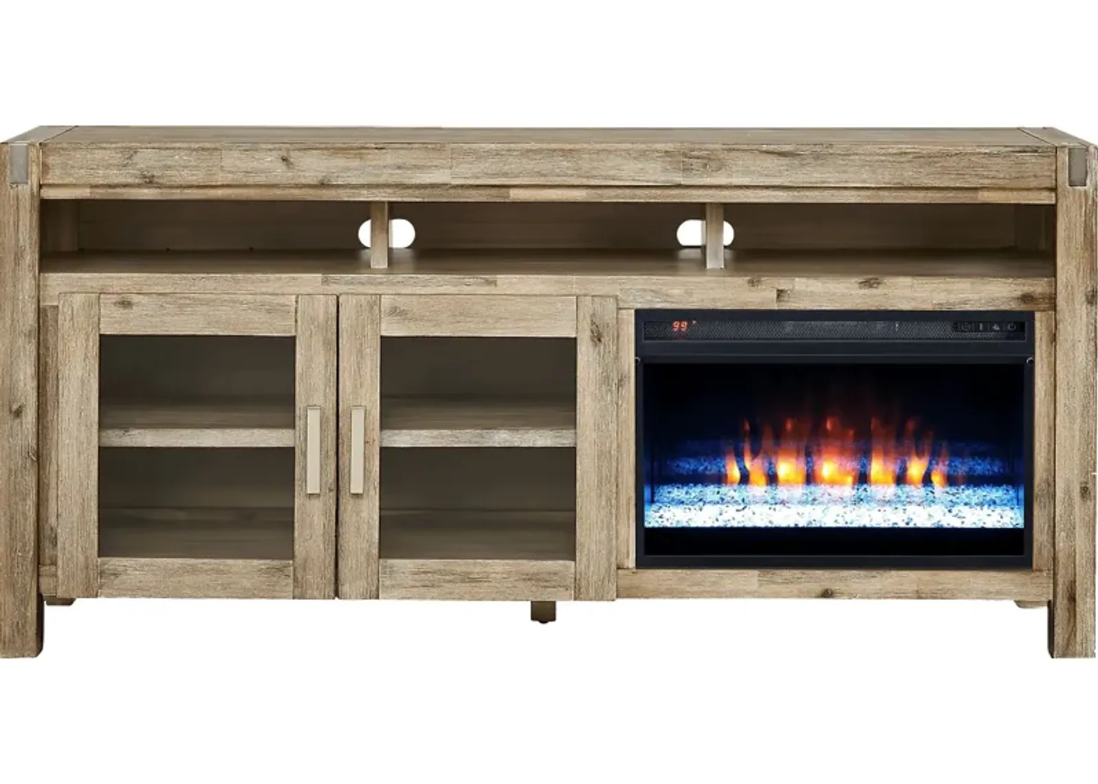 Hidden Springs II Natural 72 in. Console with Electric Fireplace