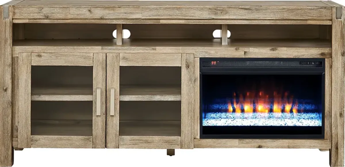 Hidden Springs II Natural 72 in. Console with Electric Fireplace