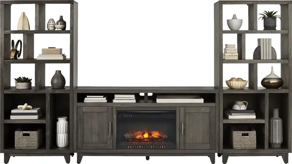 Valinor Smoke 4 Pc Wall Unit with 64 in. Console and Electric Log Fireplace