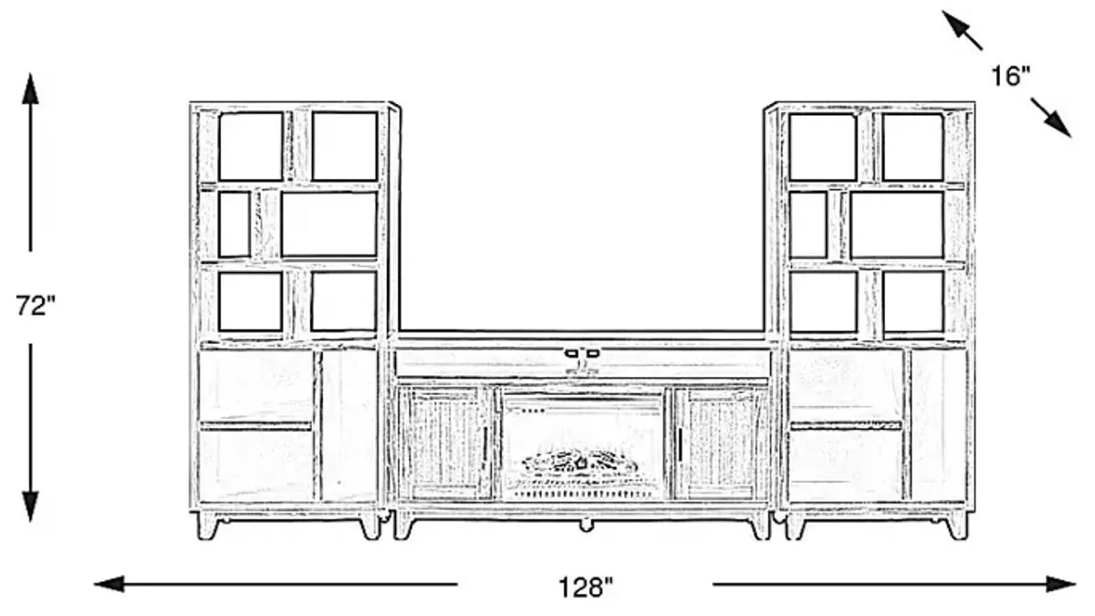 Valinor Smoke 4 Pc Wall Unit with 64 in. Console and Electric Log Fireplace