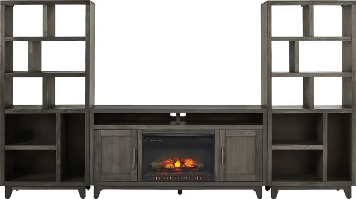 Valinor Smoke 4 Pc Wall Unit with 64 in. Console and Electric Log Fireplace