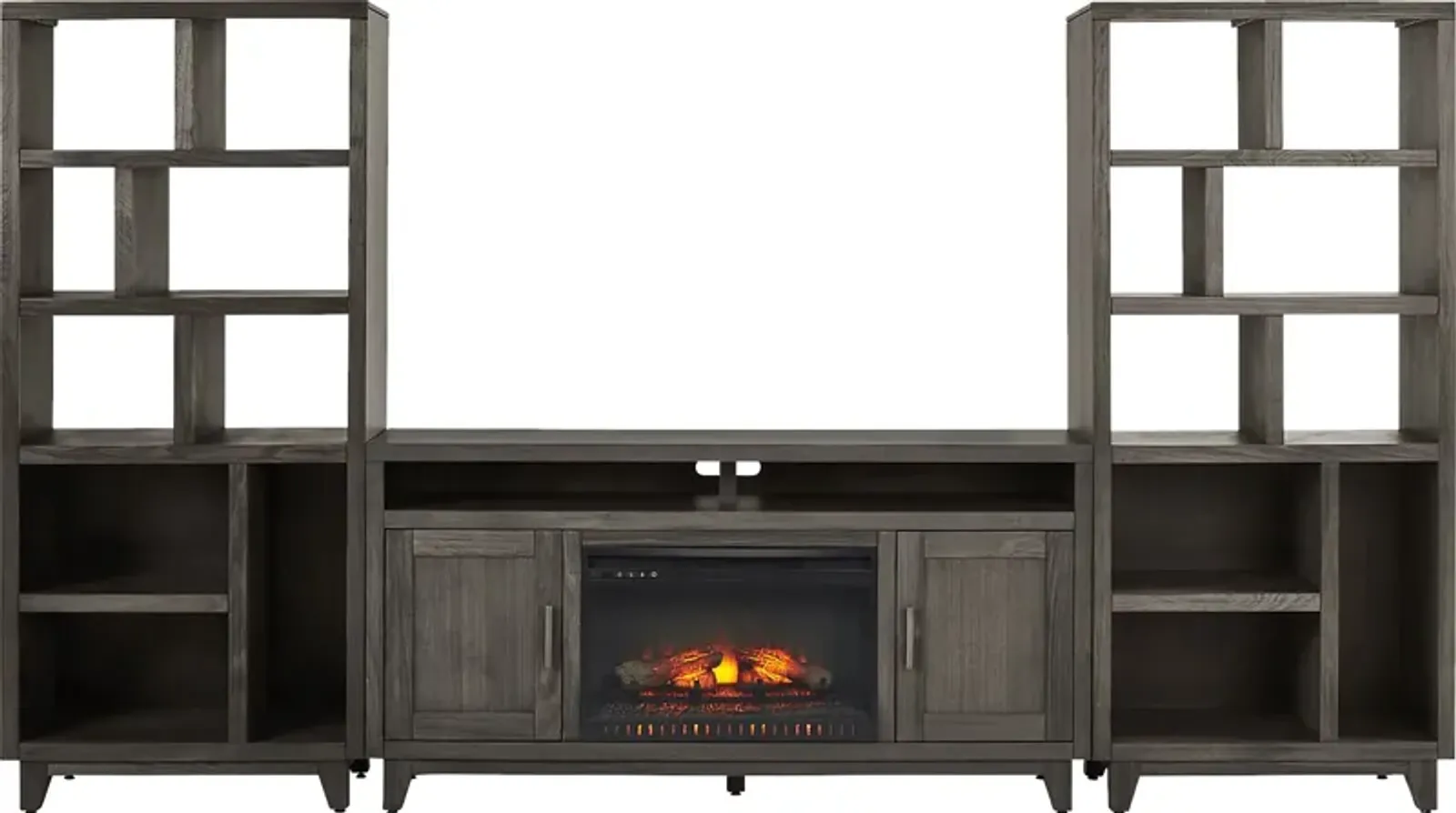 Valinor Smoke 4 Pc Wall Unit with 64 in. Console and Electric Log Fireplace