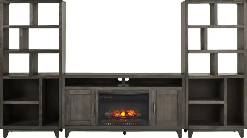 Valinor Smoke 4 Pc Wall Unit with 64 in. Console and Electric Log Fireplace