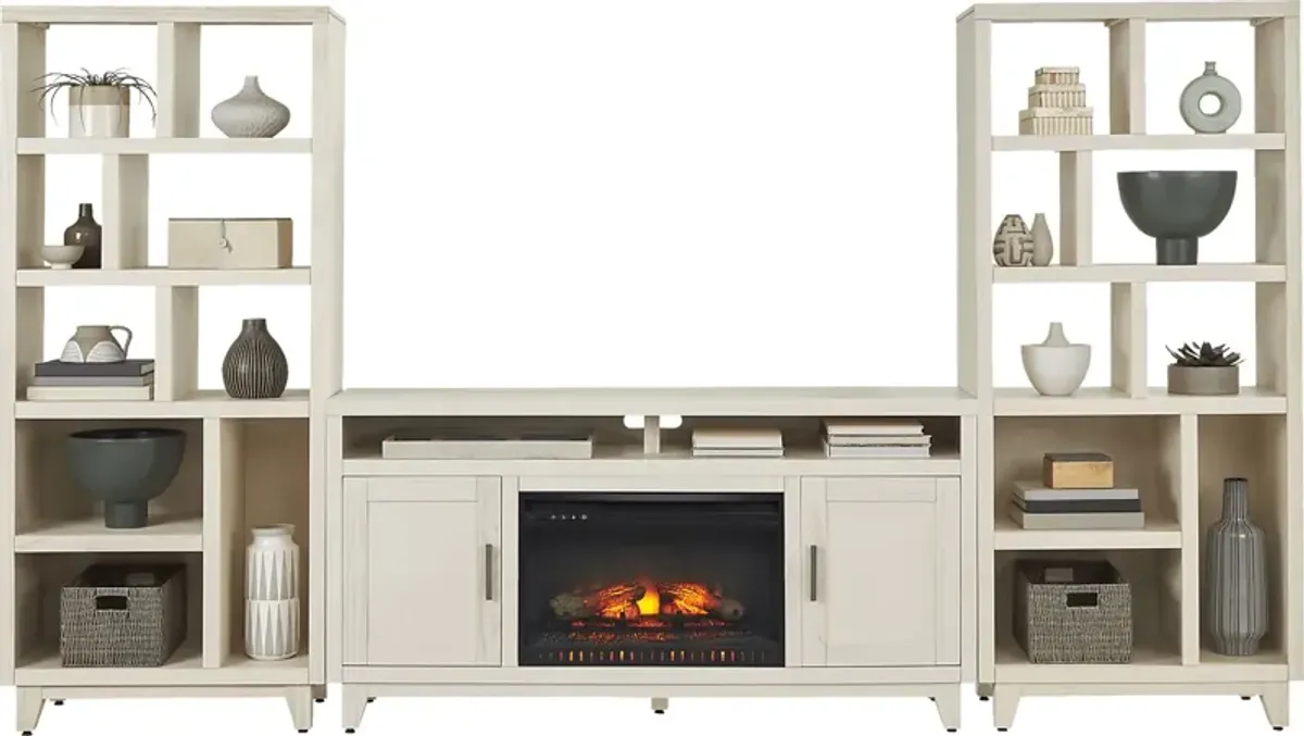 Valinor White 4 Pc Wall Unit with 64 in. Console and Electric Log Fireplace