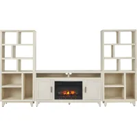 Valinor White 4 Pc Wall Unit with 64 in. Console and Electric Log Fireplace