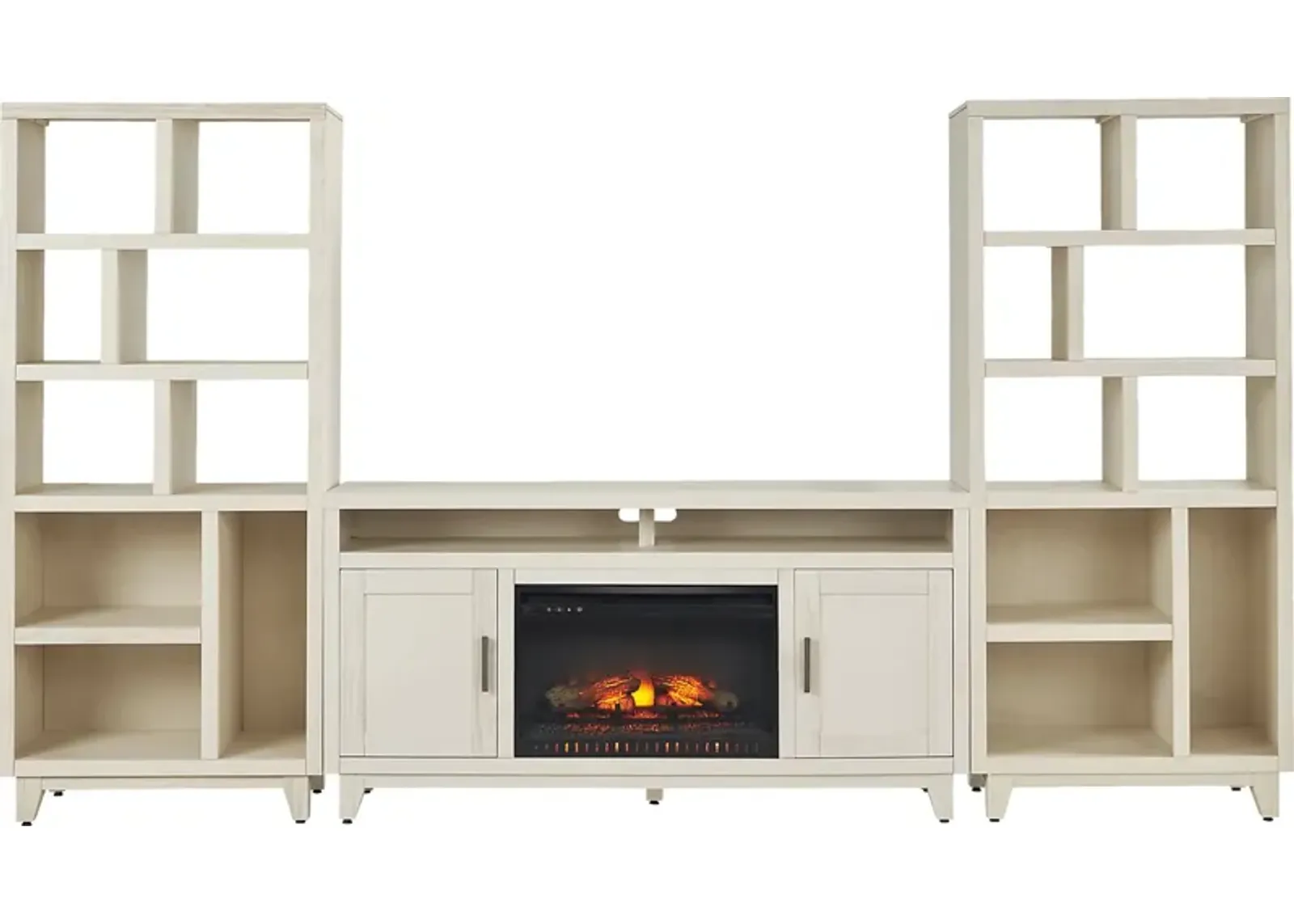 Valinor White 4 Pc Wall Unit with 64 in. Console and Electric Log Fireplace