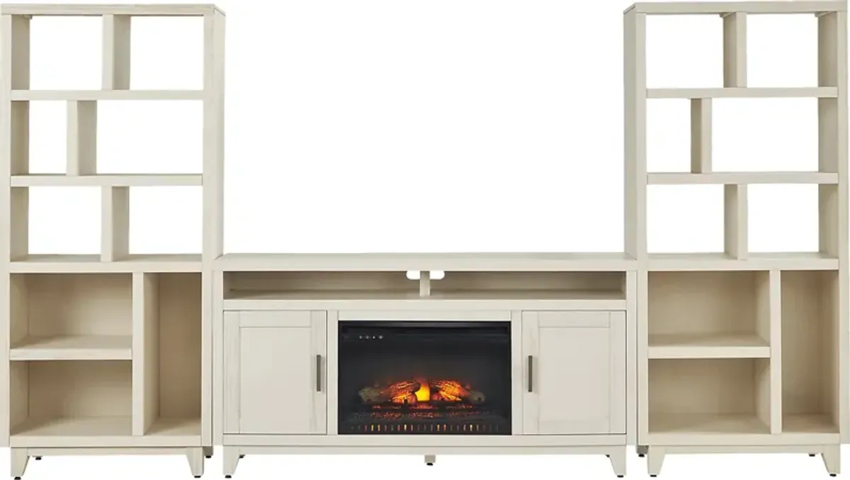 Valinor White 4 Pc Wall Unit with 64 in. Console and Electric Log Fireplace