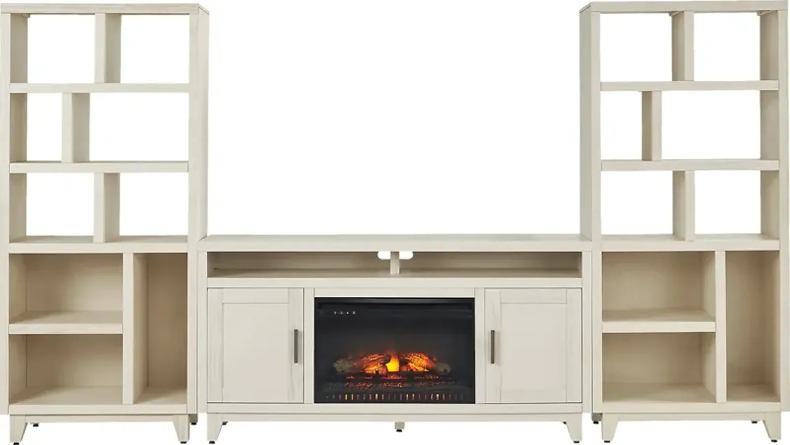 Valinor White 4 Pc Wall Unit with 64 in. Console and Electric Log Fireplace