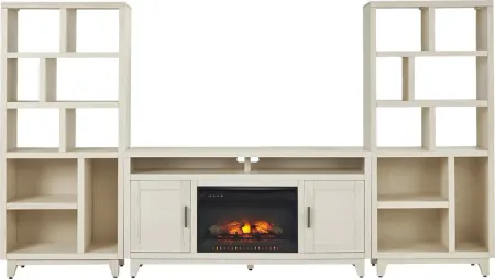 Valinor White 4 Pc Wall Unit with 64 in. Console and Electric Log Fireplace