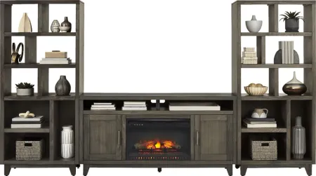 Valinor Brown 4 Pc Wall Unit with 64 in. Console and Electric Log Fireplace