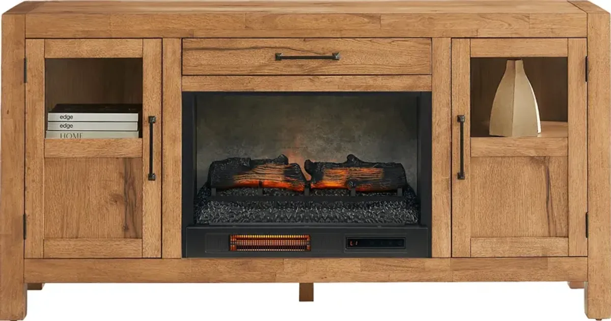 Edgewater Brown 64 in. Console with Electric Log Fireplace