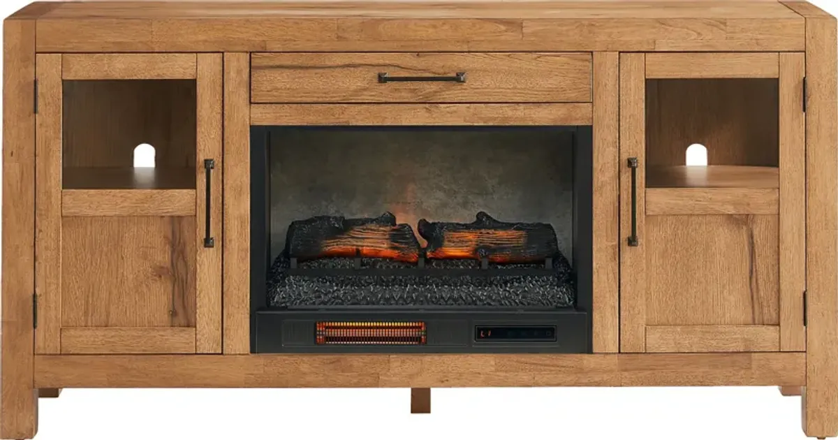 Edgewater Brown 64 in. Console with Electric Log Fireplace