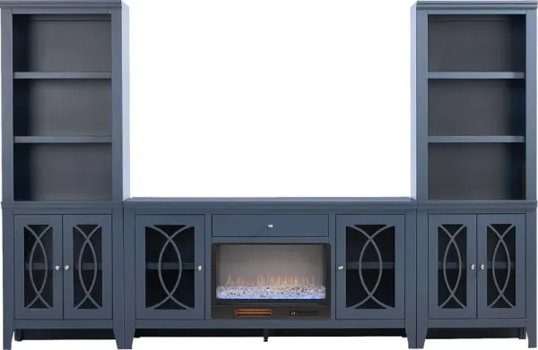 Abbie II Blue 3 Pc Wall Unit with 66 in. Console and Electric Fireplace