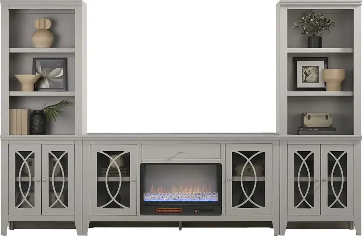 Abbie II Gray 3 Pc Wall Unit with 66 in. Console and Electric Fireplace