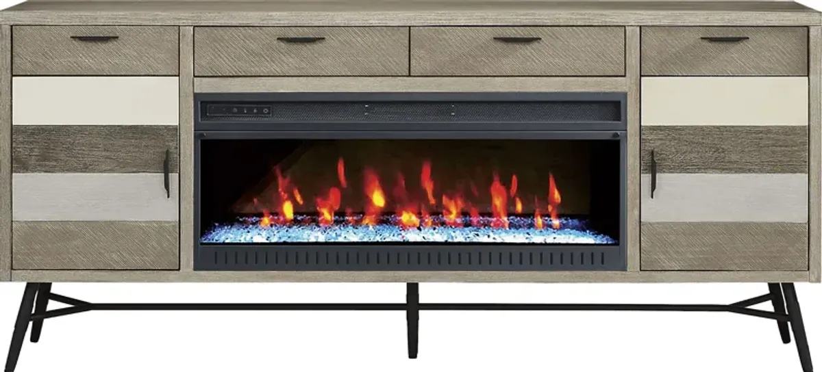 Midtown Loft Gray 80 in. Console with Electric Fireplace