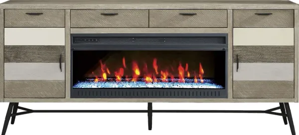Midtown Loft Gray 80 in. Console with Electric Fireplace