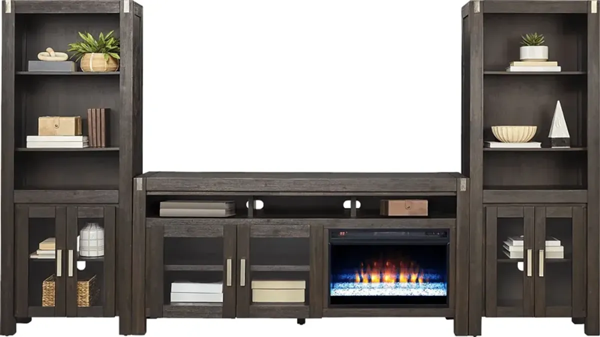 Hidden Springs II Espresso 4 Pc Wall Unit with 72 in. Console and Electric Fireplace