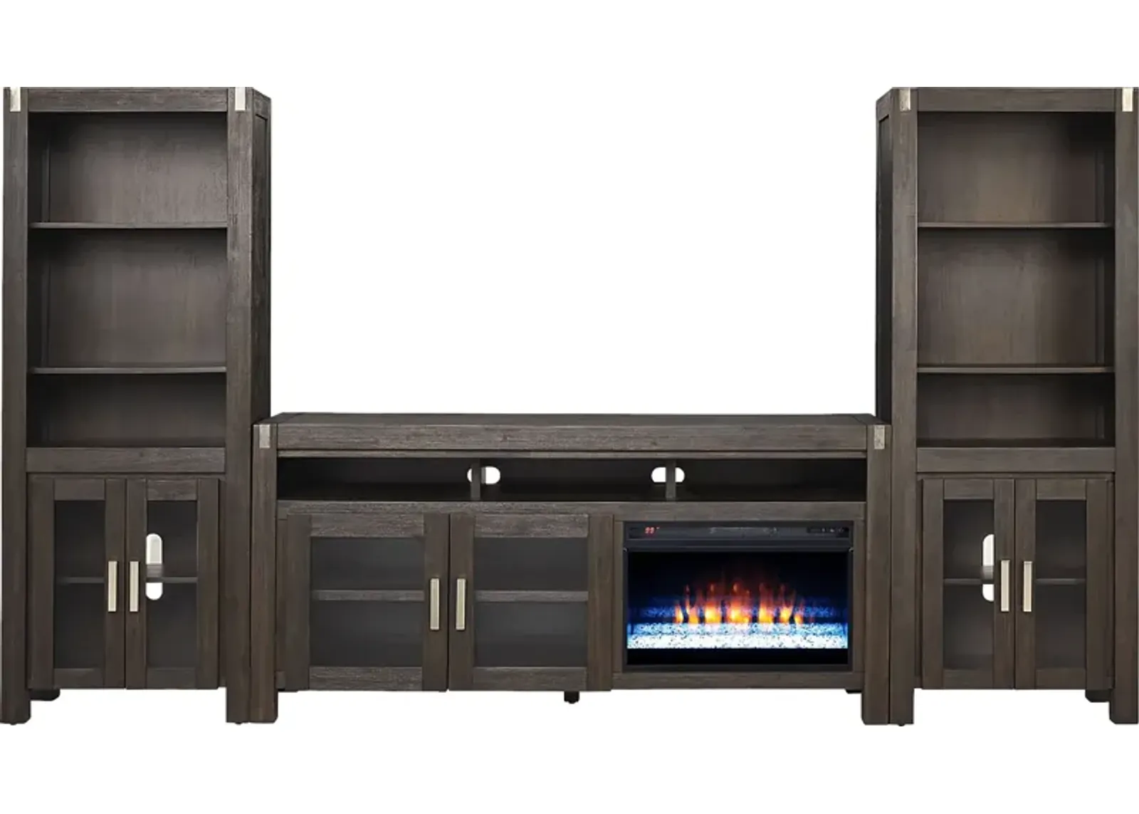 Hidden Springs II Espresso 4 Pc Wall Unit with 72 in. Console and Electric Fireplace