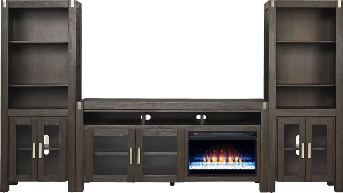 Hidden Springs II Espresso 4 Pc Wall Unit with 72 in. Console and Electric Fireplace