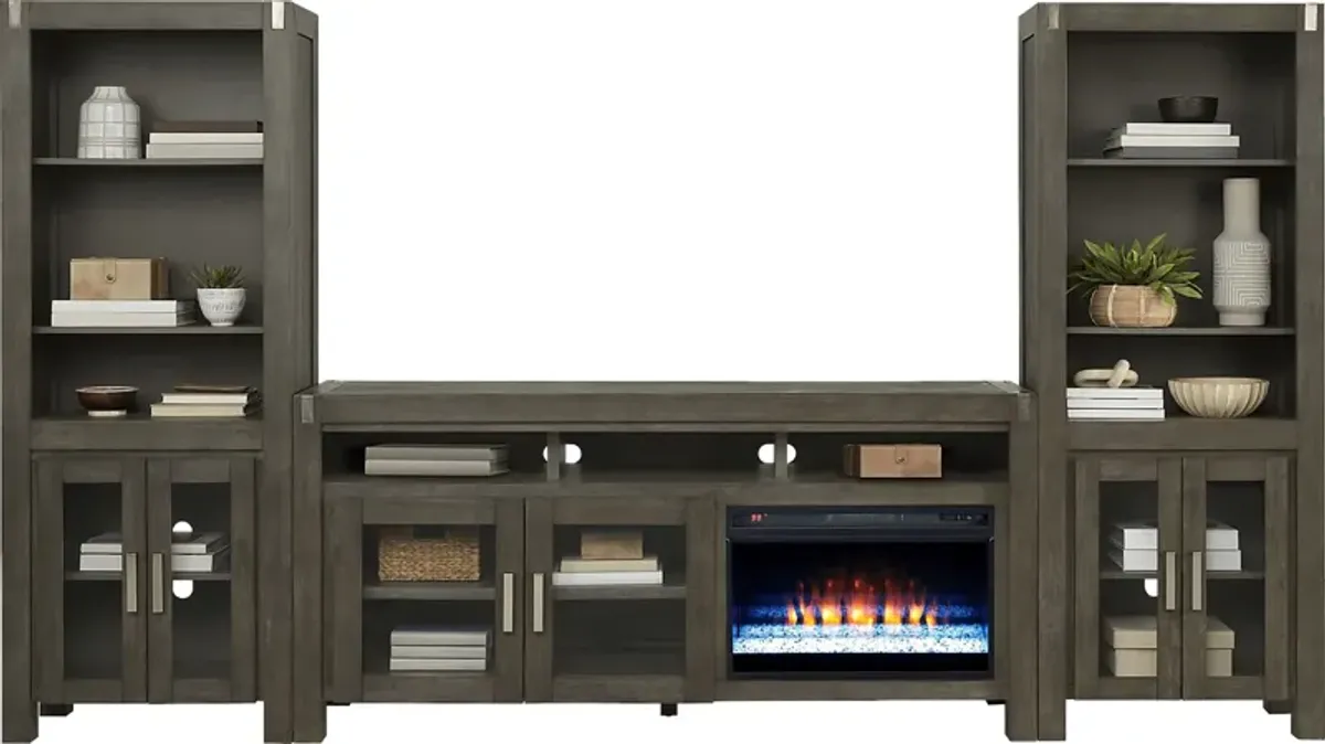 Hidden Springs II Gray 4 Pc Wall Unit with 72 in. Console and Electric Fireplace