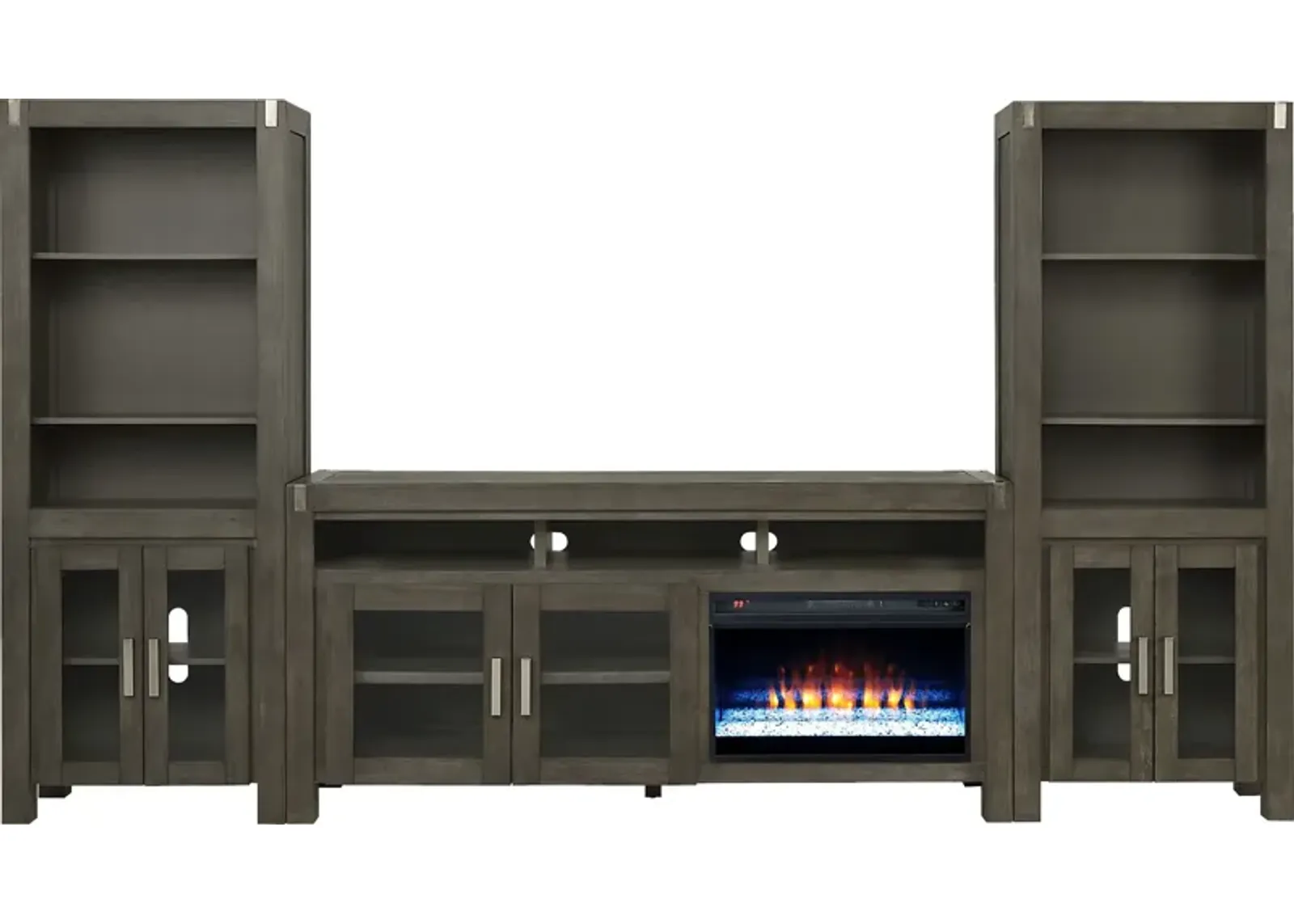 Hidden Springs II Gray 4 Pc Wall Unit with 72 in. Console and Electric Fireplace