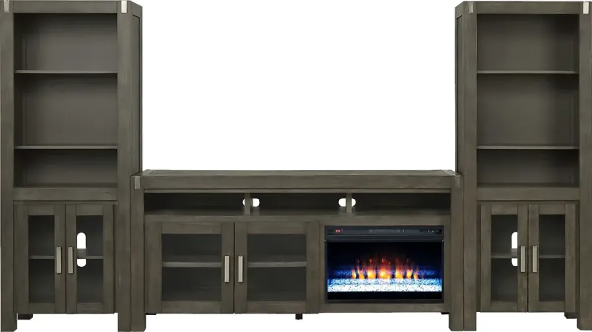 Hidden Springs II Gray 4 Pc Wall Unit with 72 in. Console and Electric Fireplace