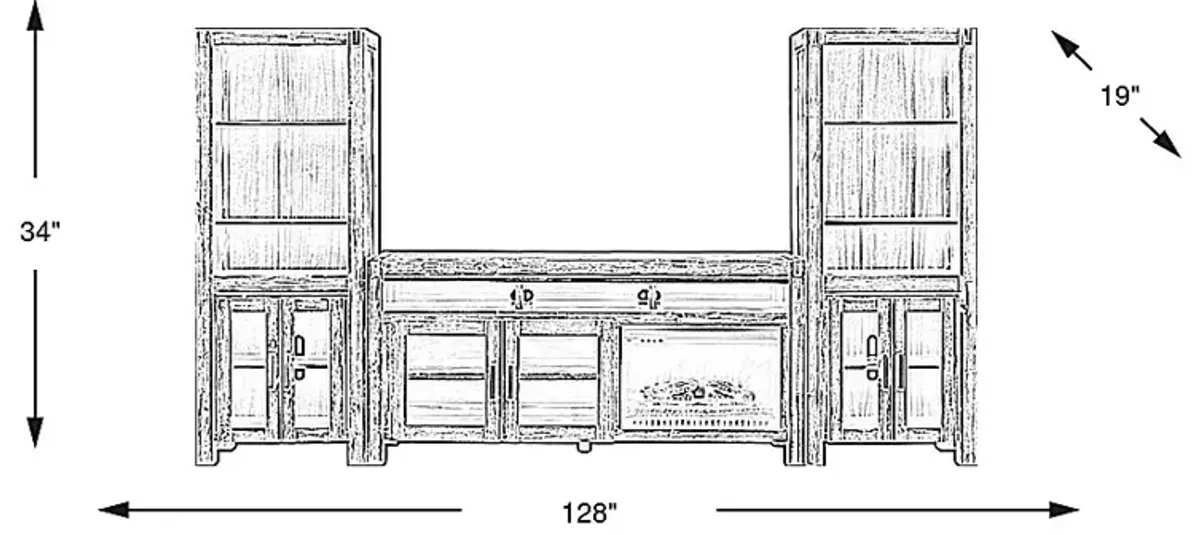 Hidden Springs II Natural 4 Pc Wall Unit with 72 in. Console and Electric Log Fireplace