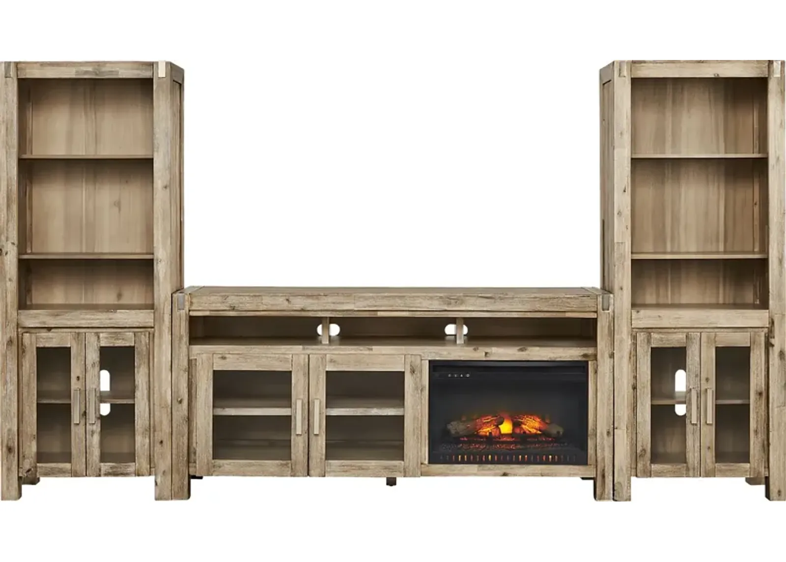 Hidden Springs II Natural 4 Pc Wall Unit with 72 in. Console and Electric Log Fireplace