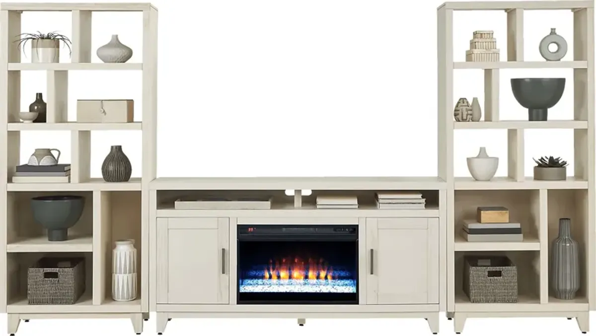 Valinor White 4 Pc Wall Unit with 64 in. Console and Electric Fireplace